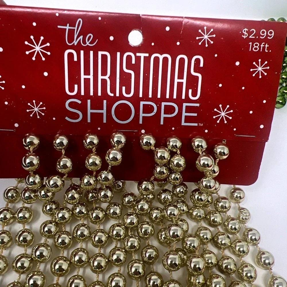 Lot Of 5 Christmas Shoppe Gold Bead Garland Tree Decor Vintage Gold Blue Teal